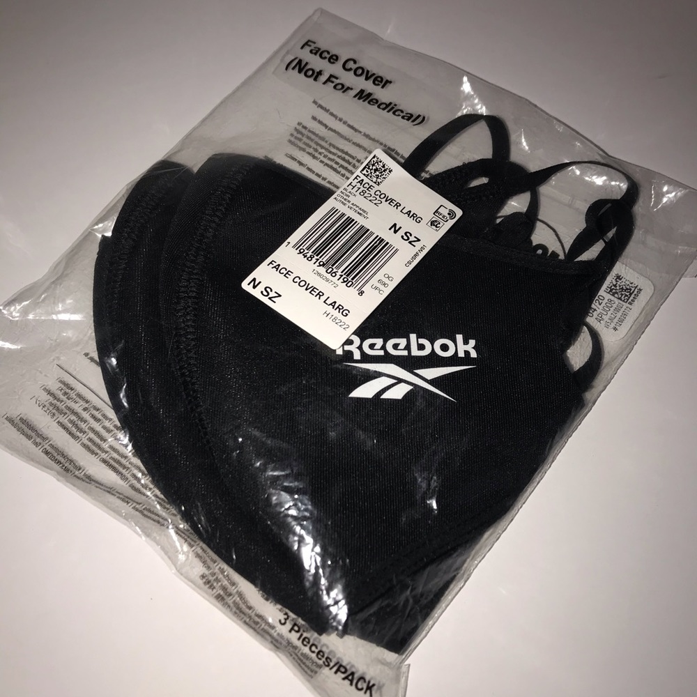 NEW Reebok 3-pack black face mask